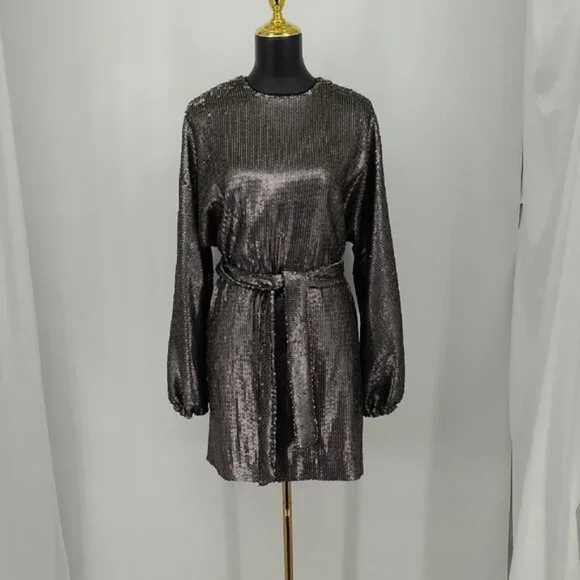 Anine Bing Angie Antique Silver Sequin Mini Dress Women's Cocktail Size XS - Picture 4 of 15